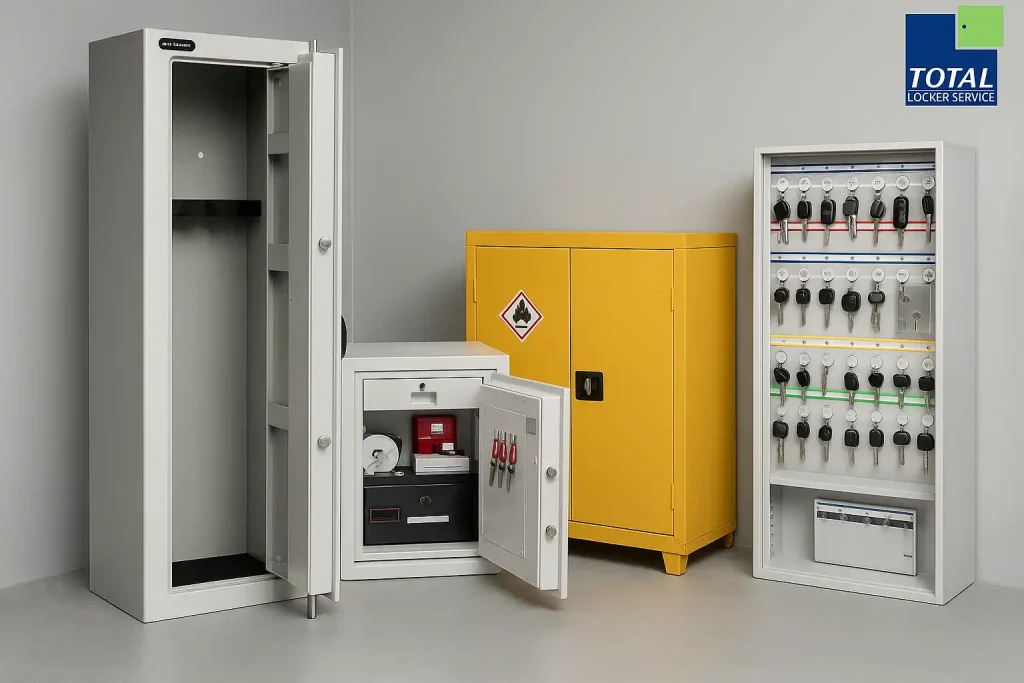 Modern secure storage facility with lockers and safes