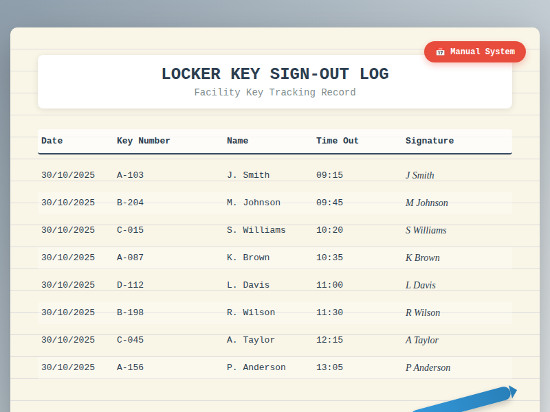 locker key sign-out log